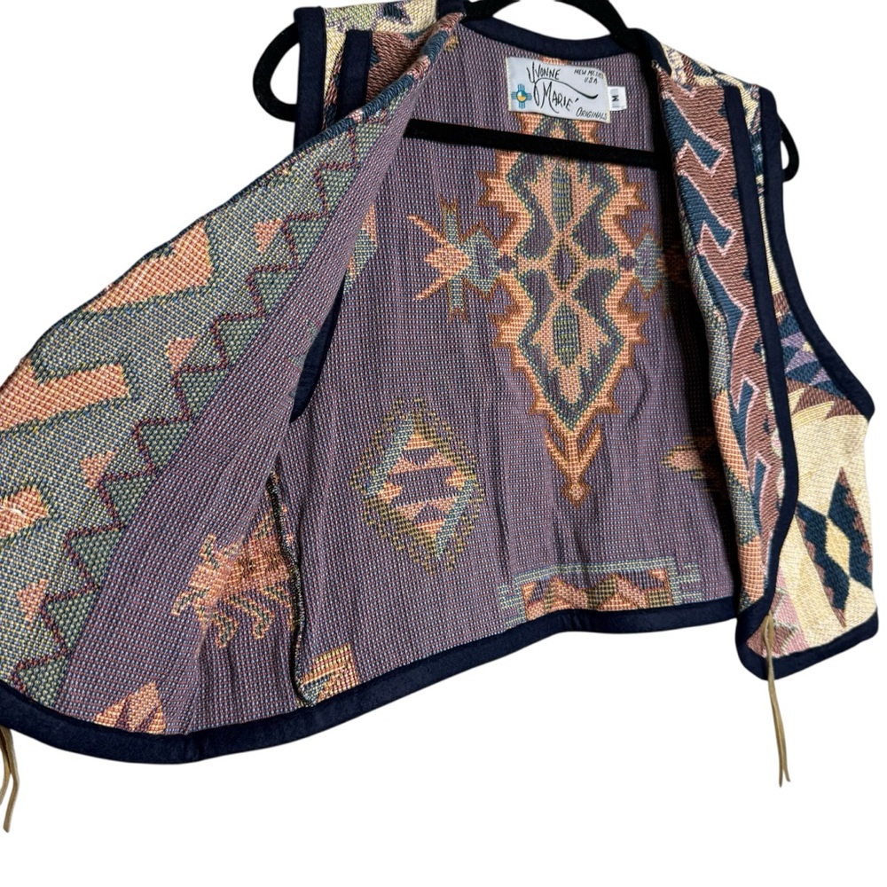 Vintage Handmade Cotton Western Tapestry Vest Open Southwestern Rodeo Unique - Picture 5 of 9